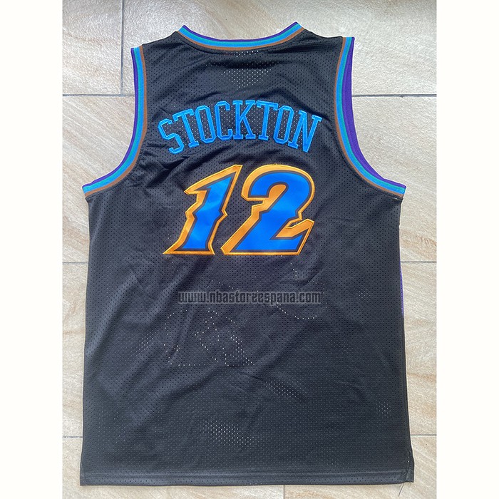 Camiseta Utah Jazz John Stockton NO 12 Mitchell & Ness 1996-97 Negro
